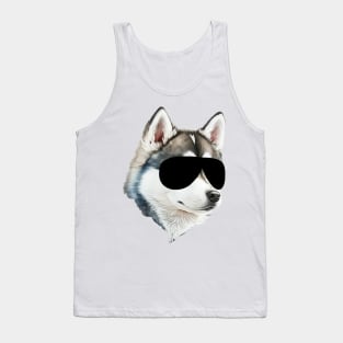 Funny husky Dog with Black Sunglasses Tank Top